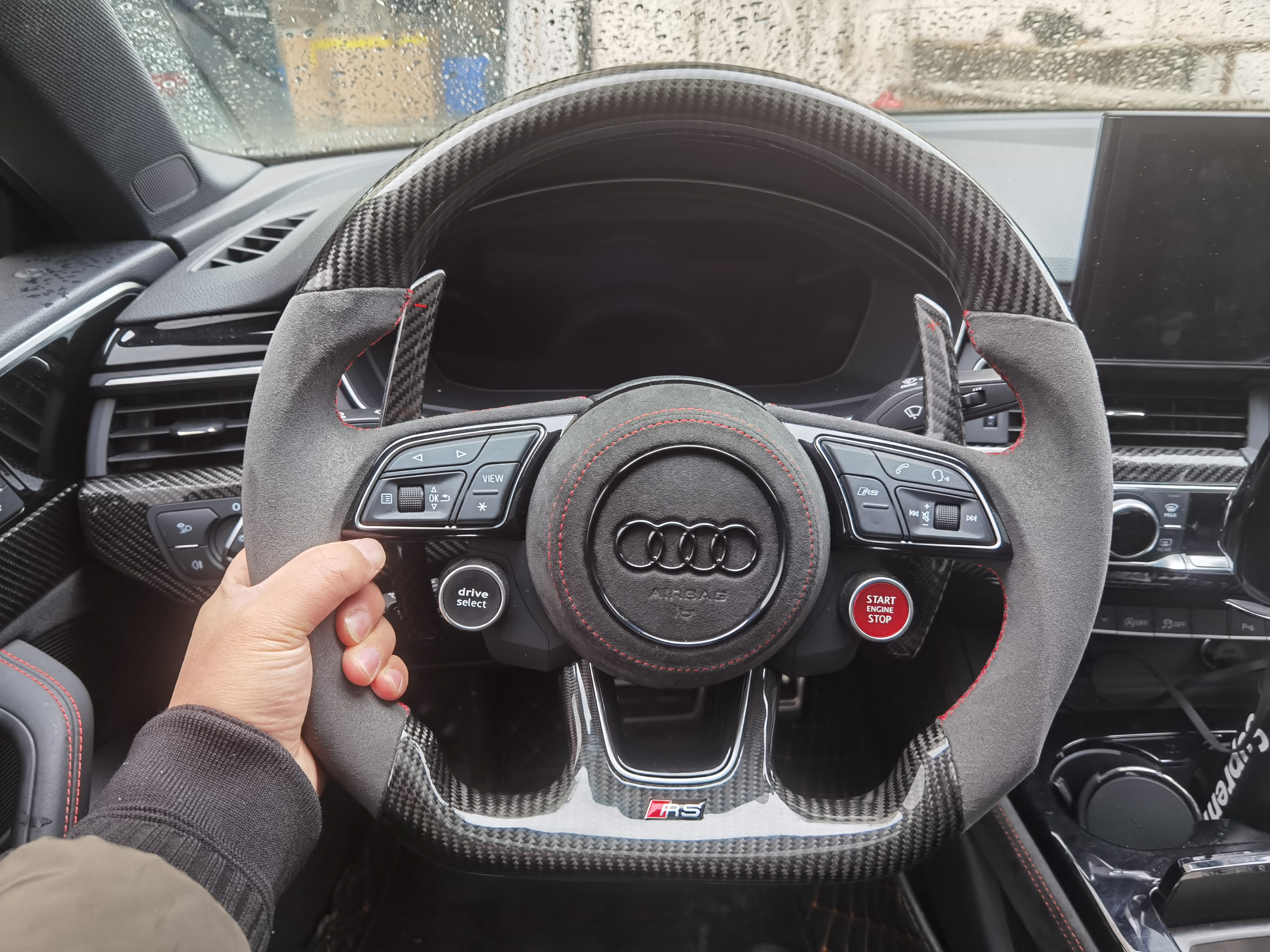 Audi RS5 with upgraded carbon fiber steering wheel