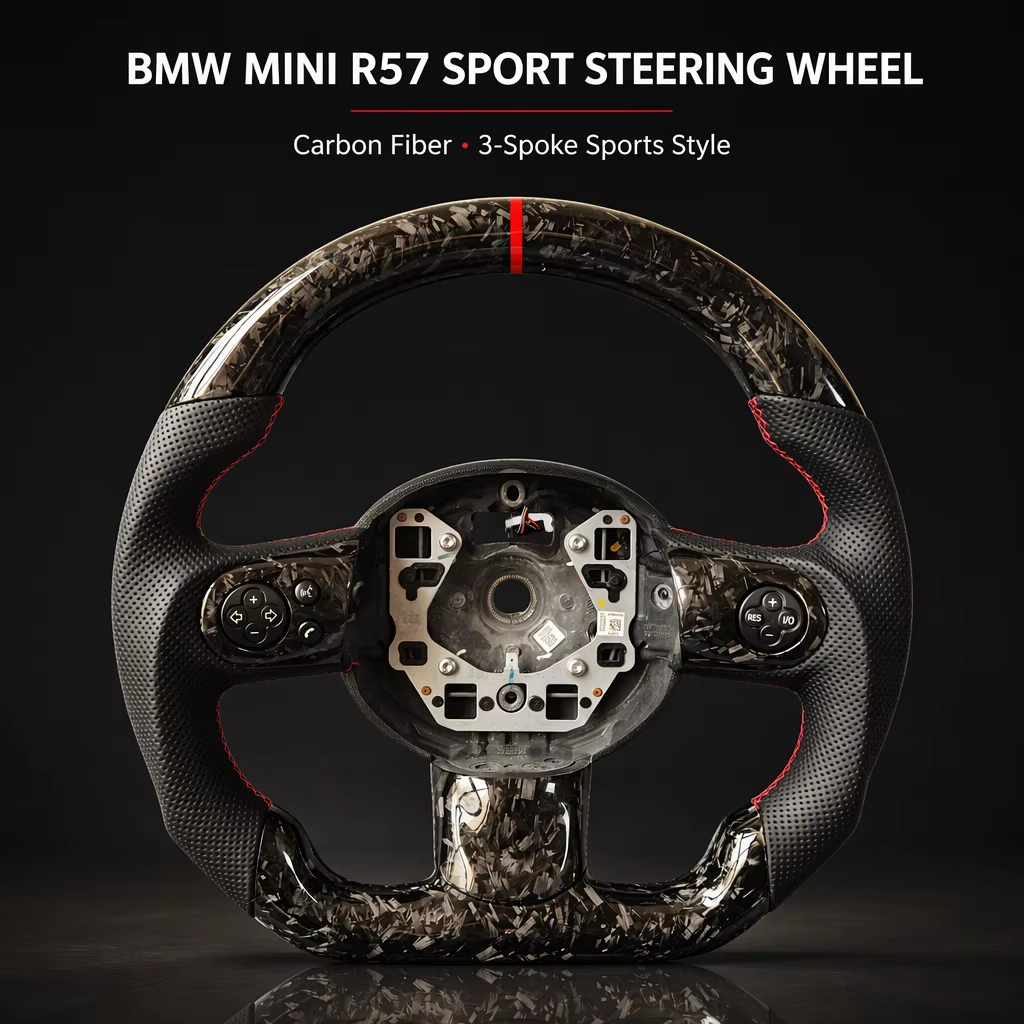 forged carbon fiber steering wheel for bmw mini r57 cooper s jcw front view