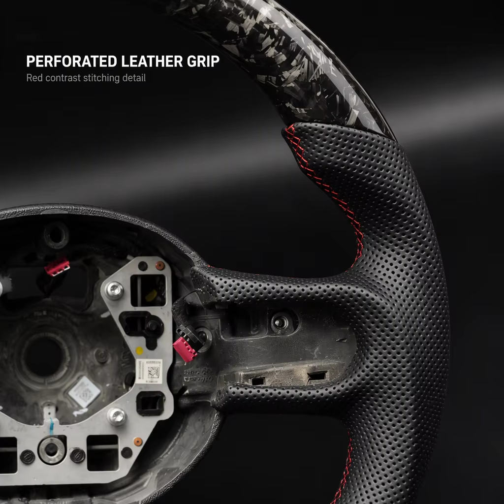 custom leather forged carbon steering wheel mini r57 racing style