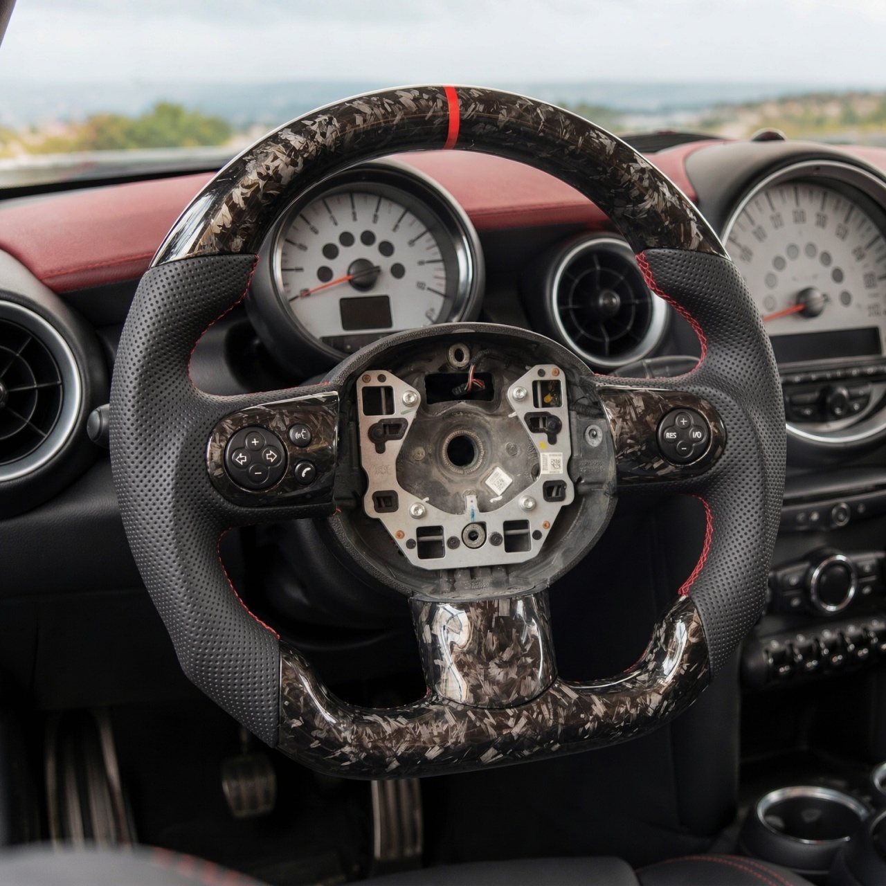 forged carbon fiber flat bottom steering wheel for mini r57 cooper s jcw with multi function button