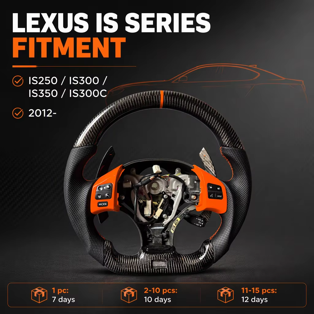 Orange cover carbon steering wheel with control buttons for Lexus IS